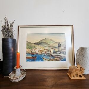 Seaside Town Artist Sign Original Oil Painting Framed